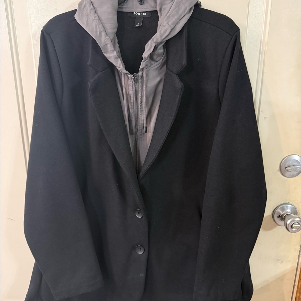 Torrid Black Blazer Jacket with Gray Hood